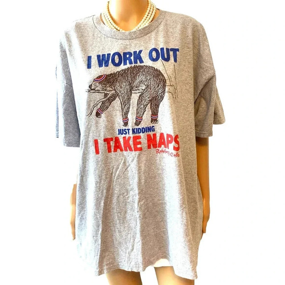 Vintage Funny Graphic Shirt I Work Out Just Kidding I Take Nap Unisex Size XXL - Picture 1 of 6